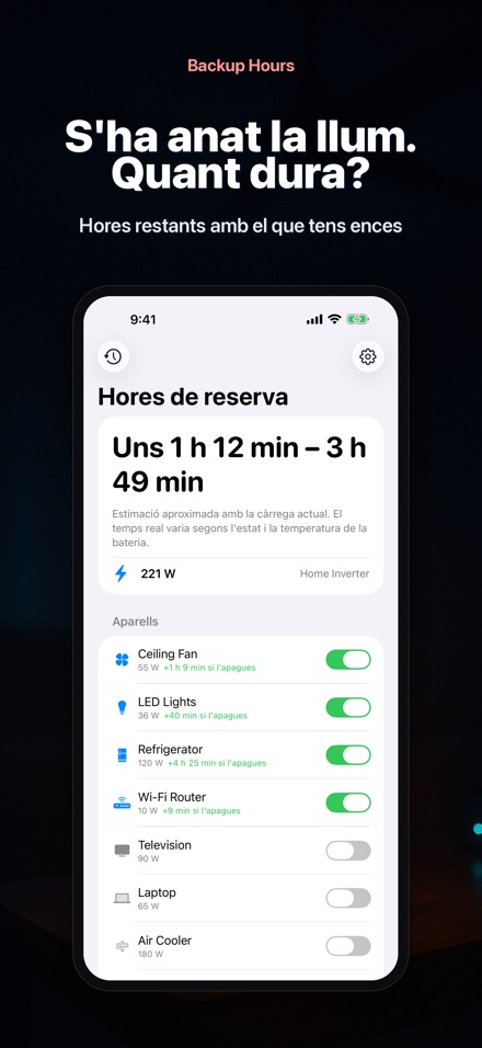 Backup Hours: hores de bateria
