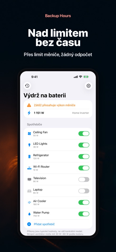 Backup Hours: čas baterie 6