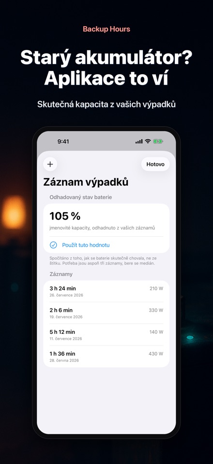 Backup Hours: čas baterie 9
