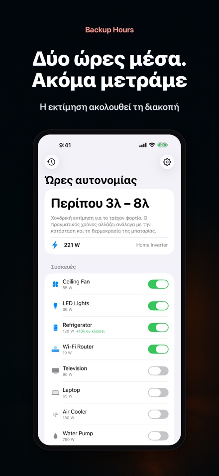Backup Hours: ώρες μπαταρίας 5