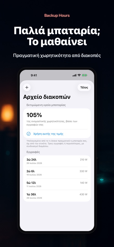 Backup Hours: ώρες μπαταρίας 9