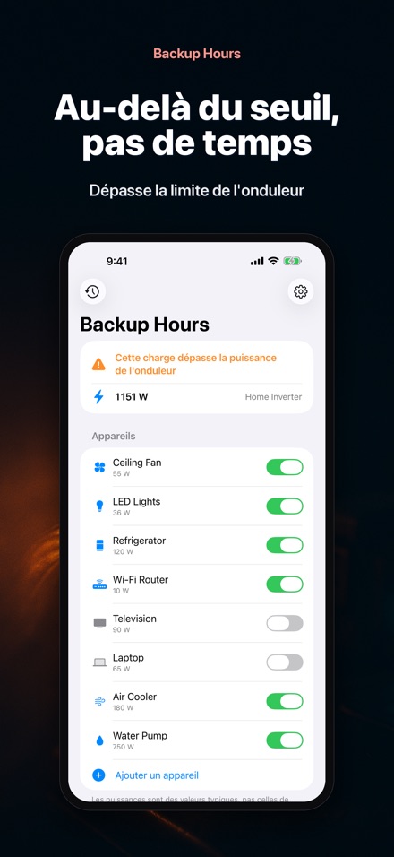 Backup Hours : autonomie 6