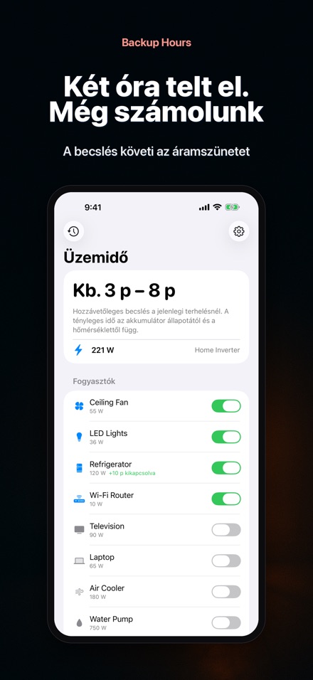 Backup Hours: akkuidő 5