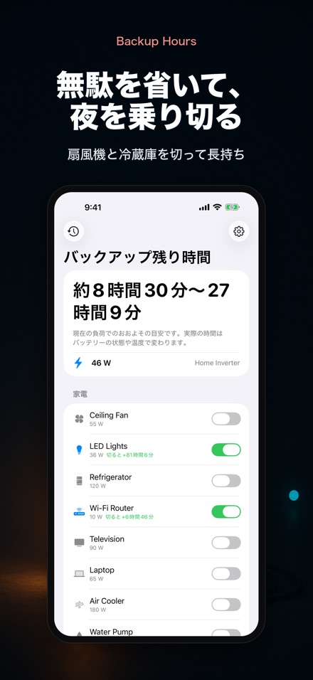 バックアップ時間：残り何時間 2