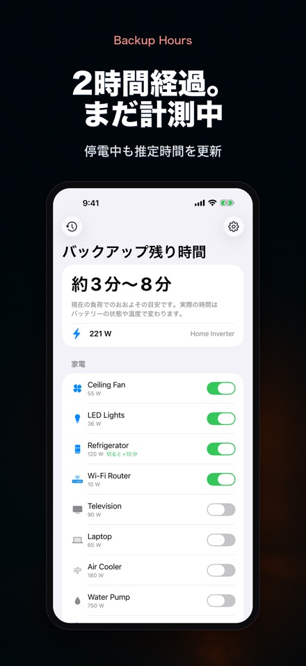 バックアップ時間：残り何時間 5