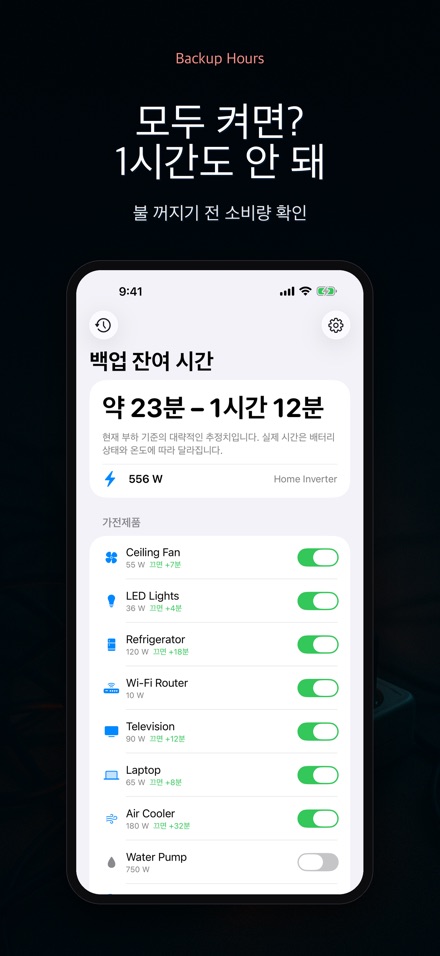 백업 아워: 배터리 남은 시간 3