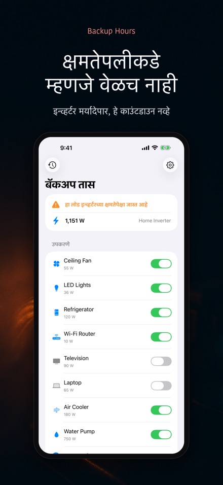 बॅकअप तास: इन्व्हर्टर वेळ 6