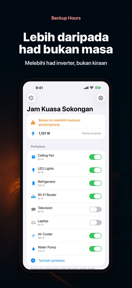 Backup Hours: Bateri Tahan 6