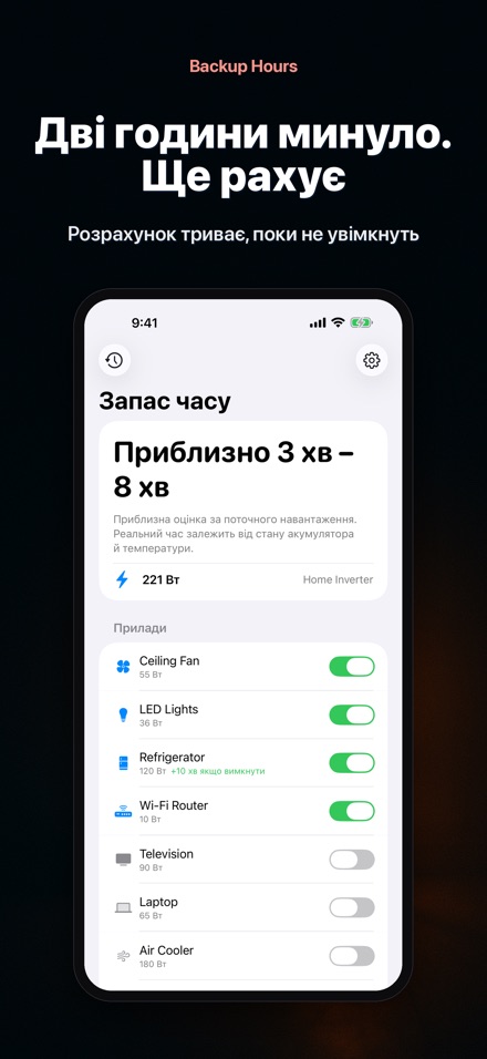 Backup Hours: години АКБ 5