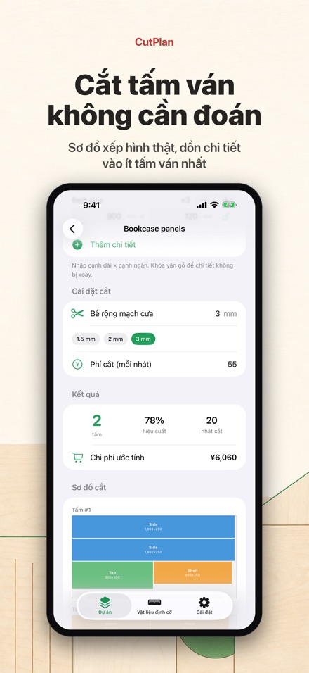 CutPlan: tối ưu cắt gỗ và tấm