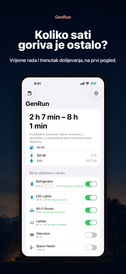 GenRun: vrijeme rada agregata