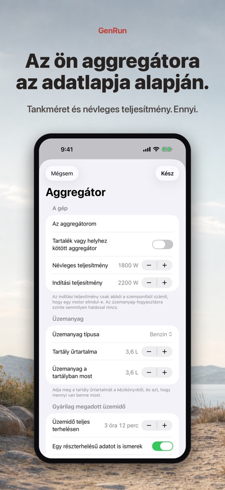 GenRun: aggregátor üzemidő 5