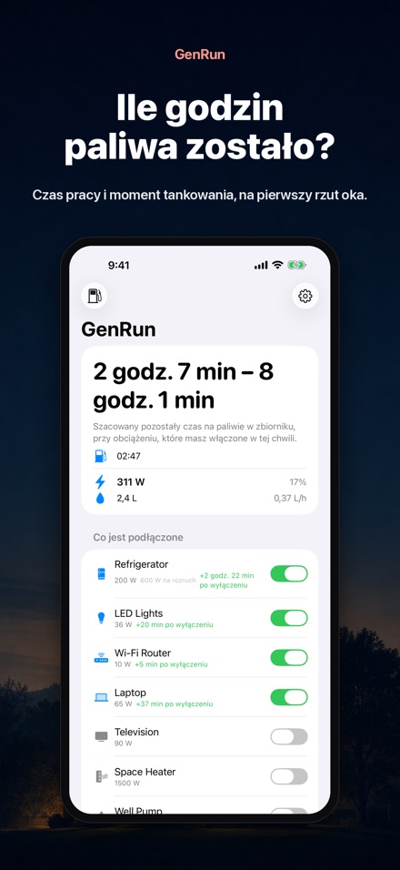 GenRun: czas pracy agregatu