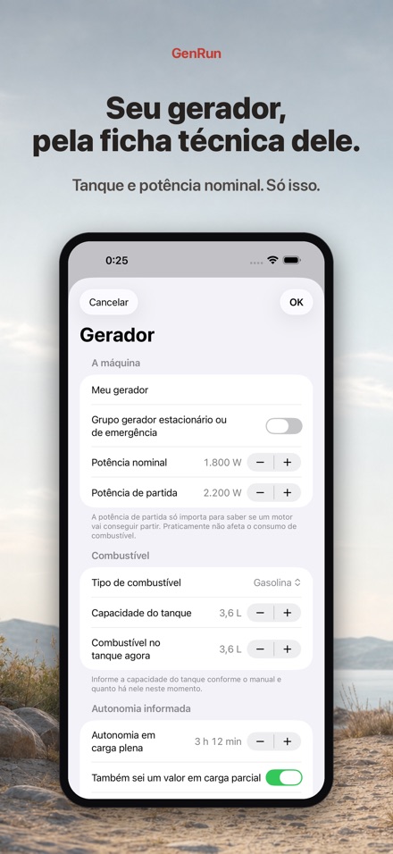GenRun: autonomia do gerador 5