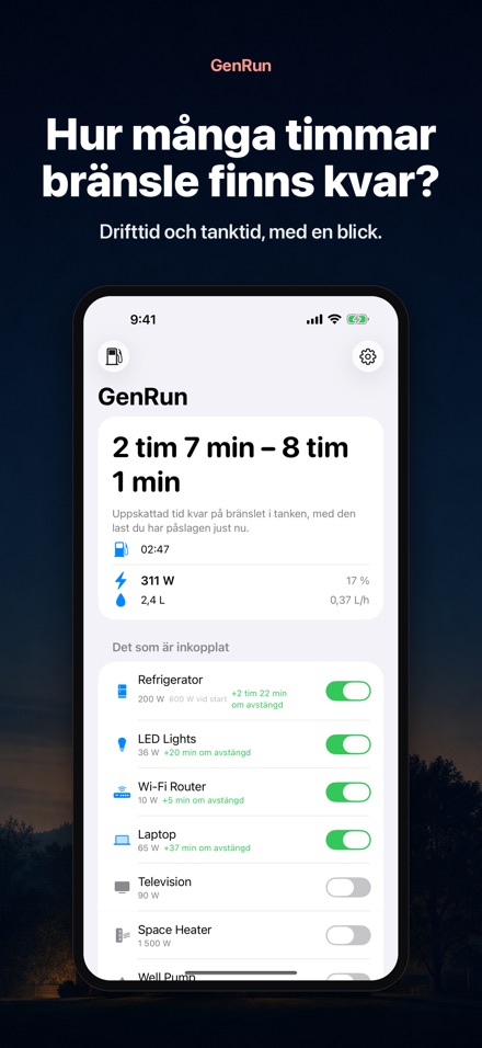 GenRun: Generatorns drifttid