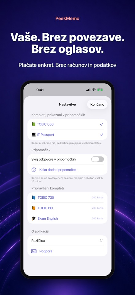 PeekMemo: kartice na zaslonu 10