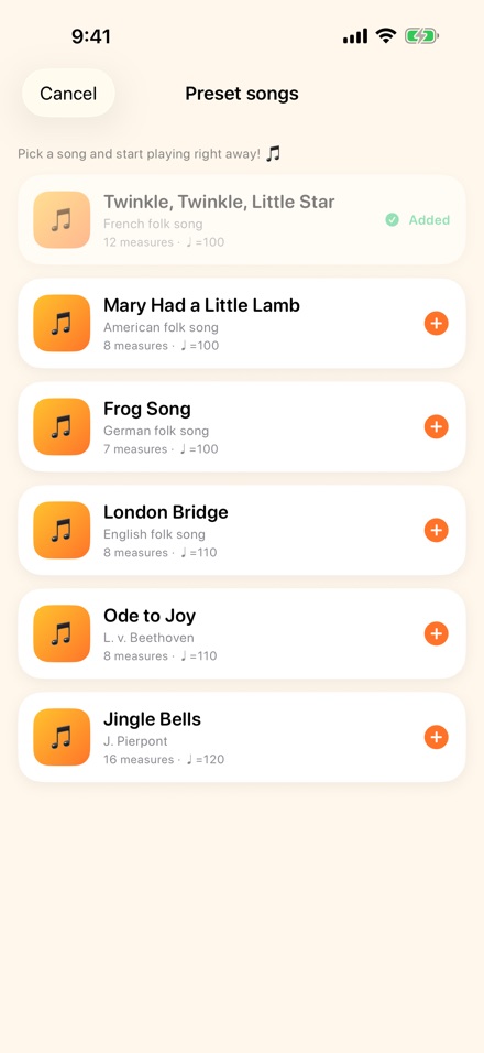 Start right away with built-in songs