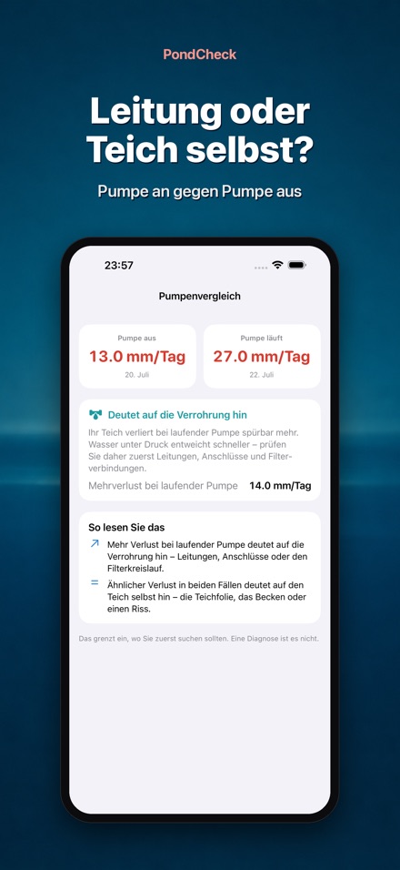 PondCheck: Teich Leck Test 3