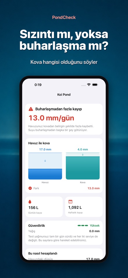 PondCheck havuz kaçak testi