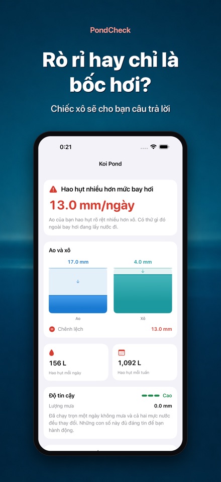 PondCheck kiểm tra rò rỉ hồ