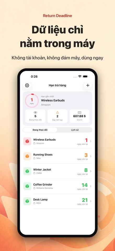 Return Deadline: hạn trả hàng 10