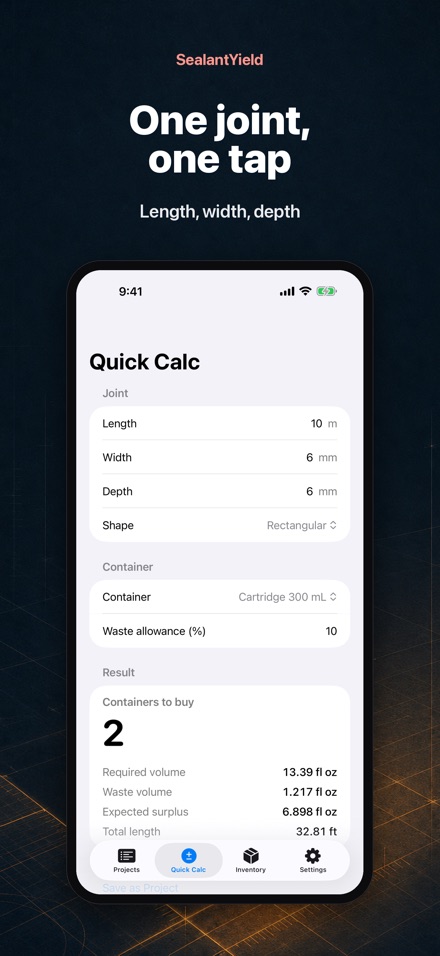 SealantYield: Caulk Calculator 2