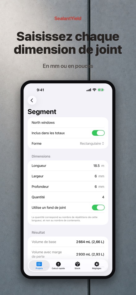 SealantYield Calcul Scellant 4
