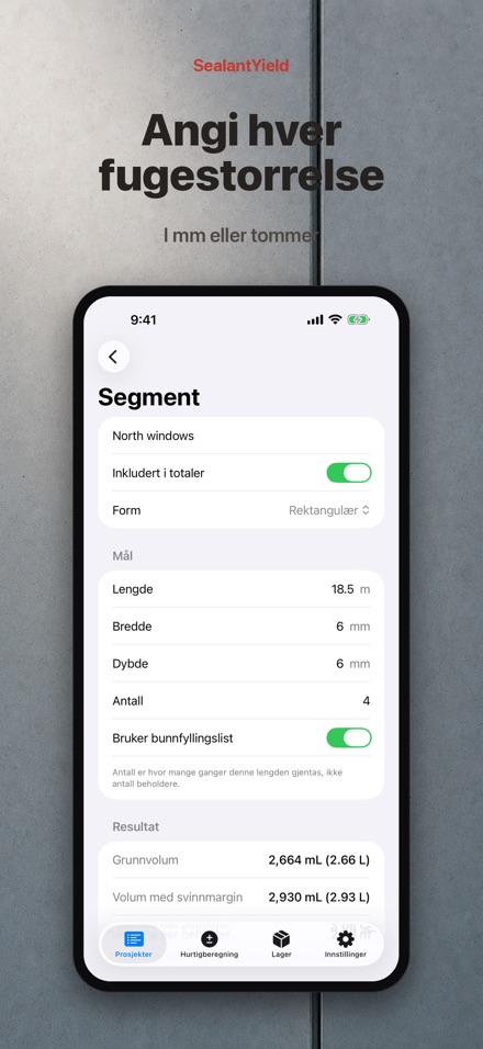 SealantYield Fugekalkulator 4