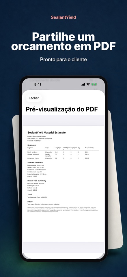 SealantYield Calc. Selante 9