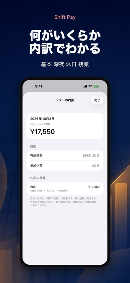 シフト給与計算 - 勤務記録の控え 4
