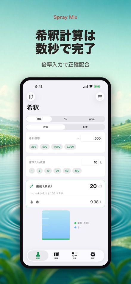 希釈計算 Spray Mix 農薬・液肥・散布