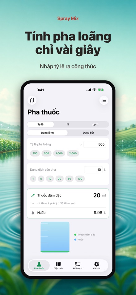 Spray Mix: Pha thuốc & Đo đất