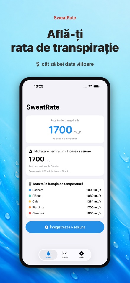 SweatRate: transpirație și apă