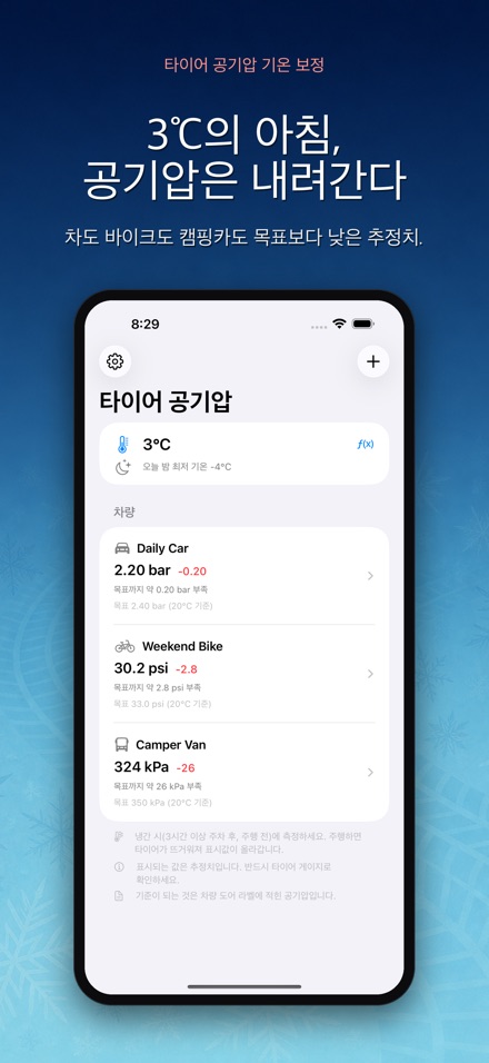 타이어 공기압 기온 보정