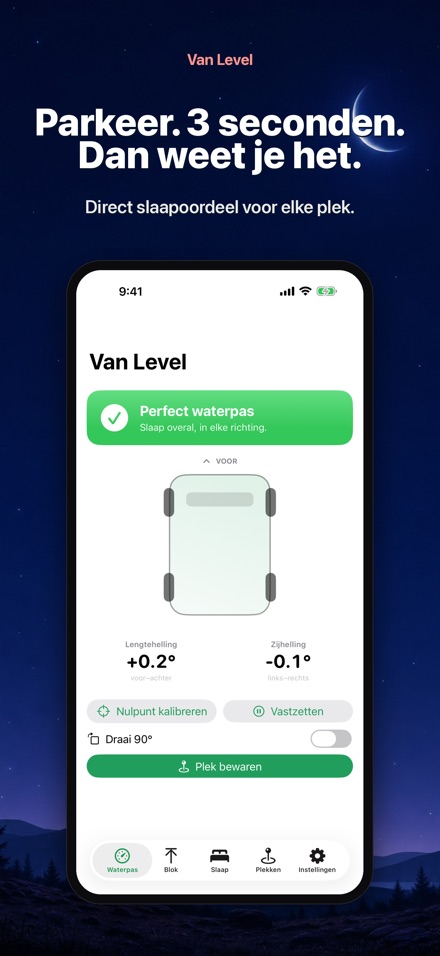 Van Level: Slaap waterpas